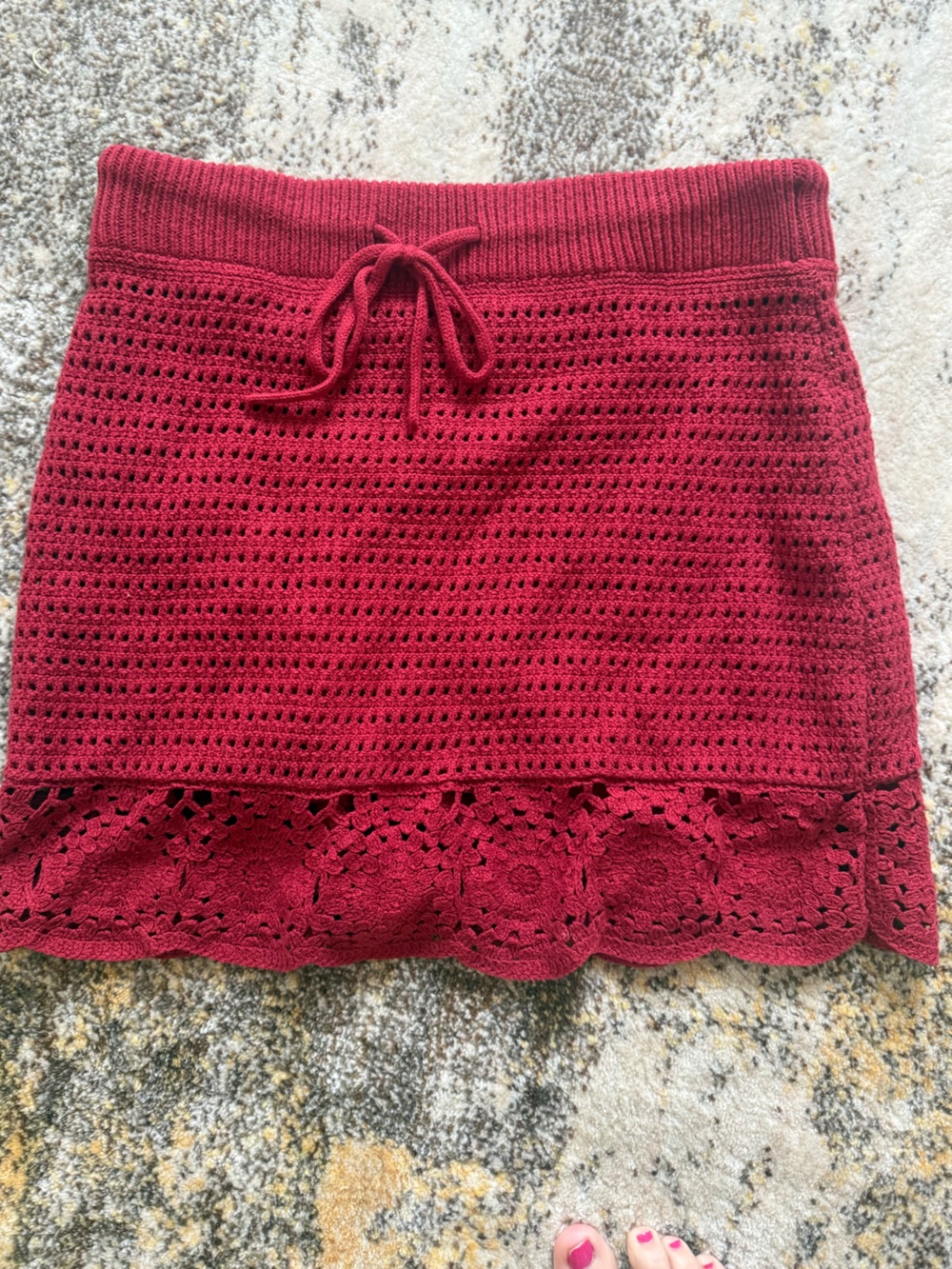 Universal Thread Crochet Knit Swim Coverup Skirt in Deep Red